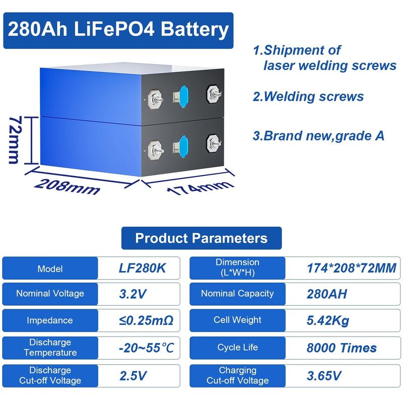 3.2V 280Ah Lifepo4 배터리 105AH LFP4 리?? 철화강 배터리 셀